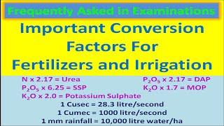 Important Conversion Factors for Fertilizers and Irrigation