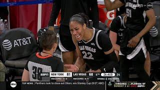  A'ja Wilson CURSES OUT Ref, NO TECHNICAL After Foul Call | WNBA Las Vegas Aces vs New York Liberty