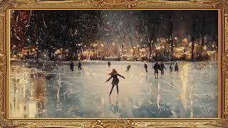 Ice Skating Frame TV Art Vintage Painting Screensaver Framed 4K HD Wallpaper Winter City Slideshow