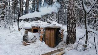 Spent summer, fall and winter building a dugout, Shelter in the woods start to finisg