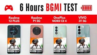 (5G) BGMI Gaming, BATTERY DRAIN TEST 🪫 | OnePlus Nord CE 4 vs Realme 12+ vs VIVO T3 5G vs Realme P1