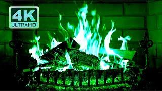  Halloween Fireplace 4K (12 HOURS). Green Fireplace with Crackling Fire Sounds. Hypnotic Fire