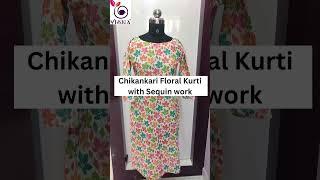 Chikankari Floral Kurti with Sequin work by Viska |www.viskaglobal.com | #chikankari