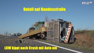 Verkehrsunfall auf B87 bei Jesewitz/LKW kippt nach Crash mit PKW um [21.04.2020]