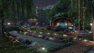 Hobbit Village AmbienceNight Time In The Shire, Calming Nature Sounds, Occasional Rain, Wind Chimes