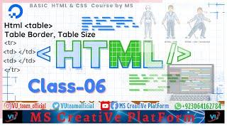 Html table, Table Border, Table Size | Basic Html & CSS Course by MS | Class-06 | by MS Rehman