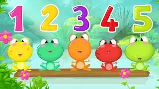 5 petites grenouilles + Apprendre à compter + Comptines