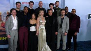 The cast of Netflix's "Running Point" poses together at the premiere in Los Angeles