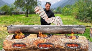 Turned a Wooden Log into a Real Grill! Cooking Fresh Atlantic Salmon - This Dish is my Top 1