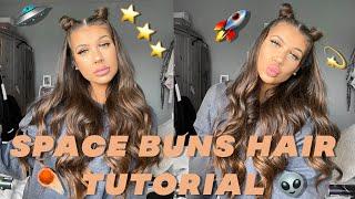 SPACE BUNS HALF UP HALF DOWN HAIR TUTORIAL | Katherine Isabelle