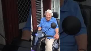 Glenys and her new Pegasus Scooter