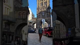Powder  tower. Walking tour of Prague, Czech Republic.