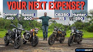 Triumph Speed 400 vs Honda CB350 RS vs Bajaj Dominar 400 vs Royal Enfield Hunter 350 | MotorBeam