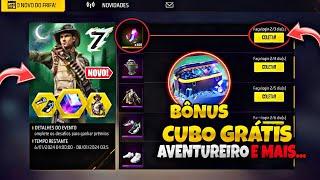 FINALMENTE!! PEGUE O CUBO MÁGICO GRÁTIS? AVENTUREIRO, BONUS 100%, SAPATO ASTRO - NOVIDADES FREE FIRE