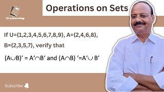 U={1,2,3,4,5,6,7,8,9}, A={2,4,6,8},B={2,3,5,7} verify that (A u B)' = A' n B' and (A n B)' = A' u B'