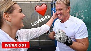 Dolph Lundgren work out With Girlfriend, Emma Krokdal at GOLD'S GYM in Venice