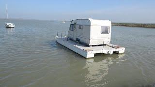 Grandad who couldn’t afford cabin cruiser built his own - out of caravan and raft