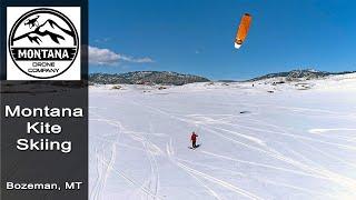 Kite Skiing Bozeman MT Jackson Creek | Flying Across Flat Snow | Drone Aerial Views