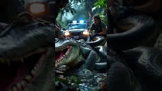 The police help the crocodile to free itself from the python's grip  #shorts