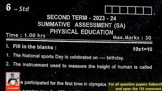 6th PET PHYSICAL EDUCATION half yearly original question paper 2023|model question 2024 English med