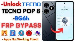-Unlock TECNO POP 8 FRP Bypass [Without PC] -Tecno BG6h Frp Google Account -Apps Not Working Fixed!