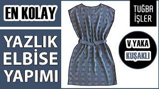 En Kolay Yazlık Elbise Dikimi - V Yaka Kuşaklı Pratik Elbise Kesimi (KENDİN YAP) | Tuğba İşler