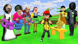 Scary Teacher 3D vs Squid Game Enlarge Rainbow Banana 5 Times Challenge Does Nick To Win?