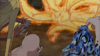 Naruto and Kurama teamed up to fight Obito's 8 tailed beasts