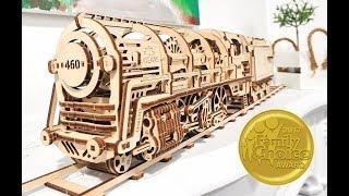 Ugears 3D Railway: Steam Locomotive with Tender + Rails with Crossing + Platform