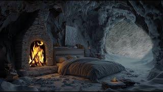 Winter Cave Ambience  Snowstorm, Howling Wind and Fireplace Sounds for Sleeping & Relaxation