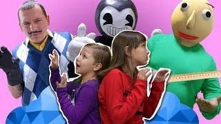 Baldi's collects team of villains! Bendy and Hello neighbor together! Funny video in real life