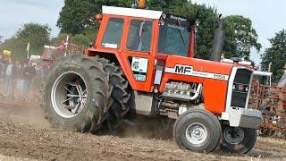 Massey Ferguson 1155 w/ V8 engine in the field cultivating w/ Big towed cultivator | DK Agriculture