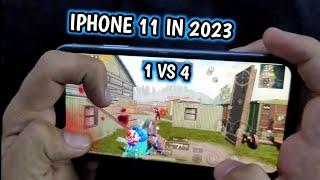 IPHONE 11 IN 2023 | PUBG MOBILE 1 VS 4 HANDCAM GAMEPLAY | iphone 11 pubg test