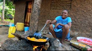 African village life Mom  Cooking Green peas and Mandazi For Breakfast