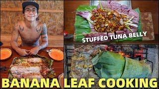 FILIPINO BANANA LEAF COOKING - Giant Stuffed Tuna Belly (Master Chef Recipe)