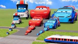 Big & Small: Mater The Greater vs Lightning Mcqueen vs Raoul CaRoule vs Train | BeamNG.Drive