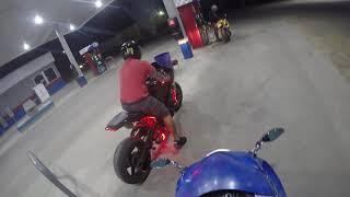 Harley Davidson does burnout at gas station. TFS Bike Club