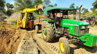 JCB 3dx machine working soil loading with John Deere and Mahindra kobota tractor | JCB tractor video