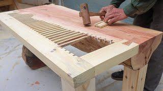 Incredible Woodworking Ideas From Solid Wood With Strips Of Wood // Outdoor Table With Cool Design