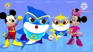 Super heros baby shark and mickey mouse clubhouse Aah! It's a giant monster!