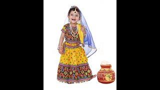 Raj Costume Radha Dress For Kids With Jewellery Accessories For Baby Girls(LEMON)