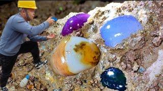 The walls of the cave are covered with spherical agate. volcano. lava cave