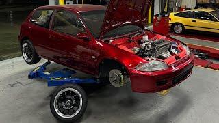 Installing Supercharged B18C Type-R Engine // 1992 Honda Civic VX // Street and Track Build (Ep 8)