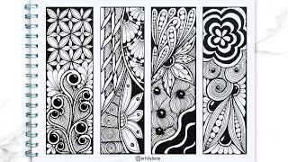 How To Draw Zentangle Art For Beginners | 4 Easy Zentangle Bookmark Design | Bookmark Ideas