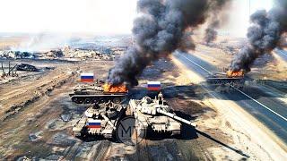 Rows of Russian T-90M Battle Tanks, Destroyed After Being ambushed by the US's Best M1 ABRAMS