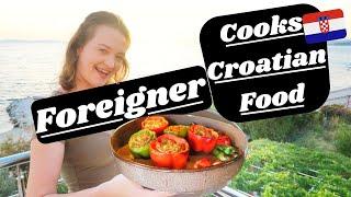 FOREIGNER COOKING AND EATING CROATIAN FOOD (STUFFED PEPPERS)