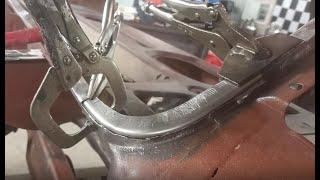 How to use a shrinker / stretcher tool to fabricate a rust repair patch : Charger restoration