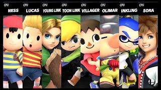 Ness VS Lucas VS Young Link VS Toon Link VS Villager VS Olimar VS Inkling VS Sora Smash Ultimate