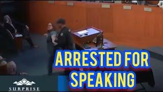 Arrested for speaking in the USA, No free speech zone public meetings