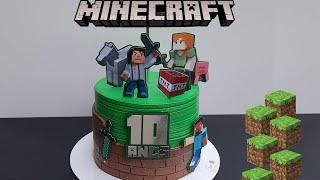 BOLO MINECRAFT | EFEITO TIJOLINHO | COM  CACHEPÔ | COM CHANTILLY FÁCIL  DE DECORAR